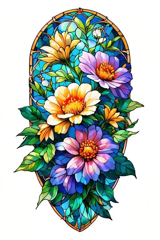Stained Glass And Flowers Growing