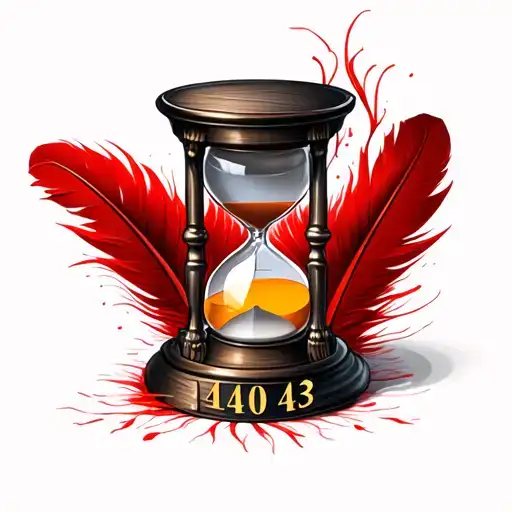 Hourglass With The Numbers 14043 In The Bottom With A Red Feather Going Around It