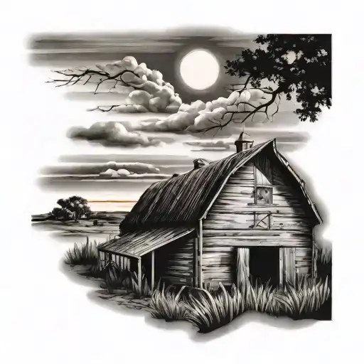 Old Barn Sunset Scene