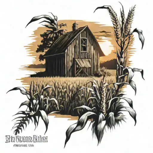 Old Barn Sunset Scene Corn Stalk Framing Scene