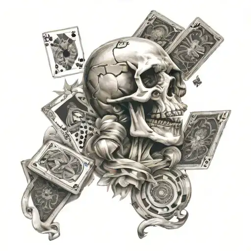 Skull With Dice And Cards