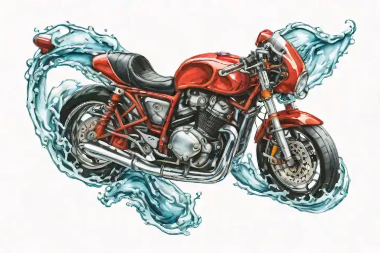 Red Motorbike And Water