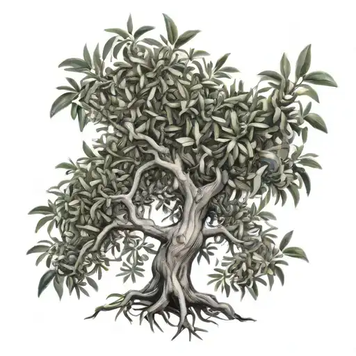 Olive Tree With Roots Drawing Style