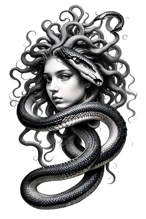 Medusa Sleave With Snakes Wrapping Black And White