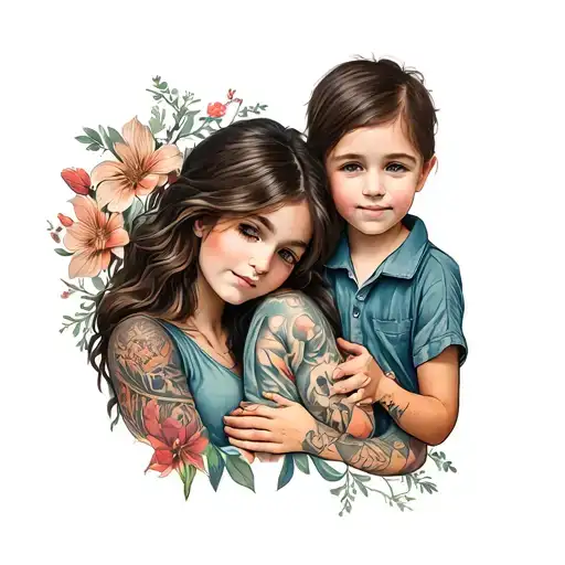 A Tattoo With The Central Theme Mother And Son On The Forearm And Nuanced