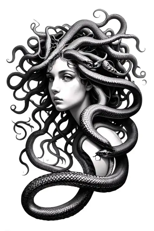 Medusa Sleave With Snakes Wrapping Black And White
