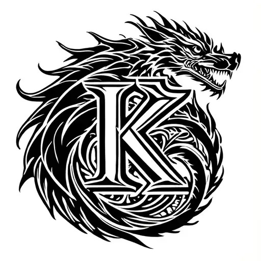 Tribal Design Of Dragon Surronding Intials K And A Minimalist Design