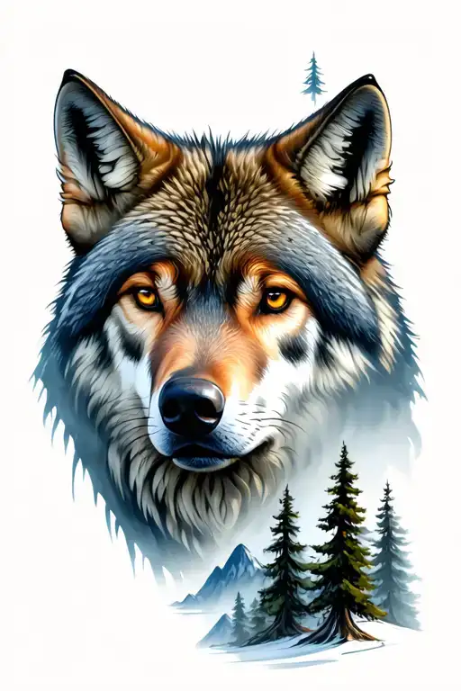 Wolf And Mountains And Trees