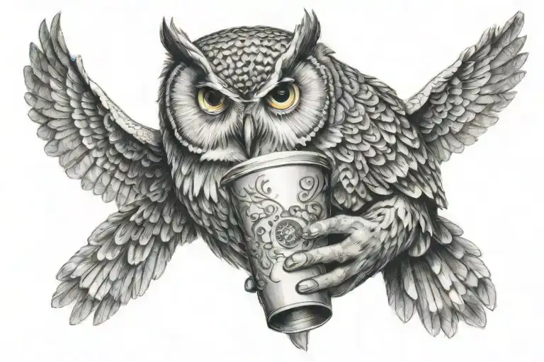 Owl Holding A Cup Of Coffee