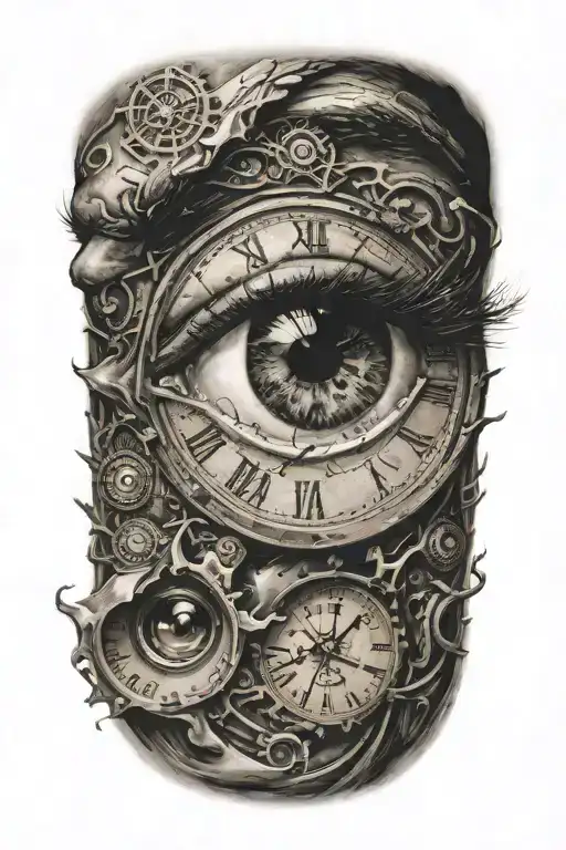 Eye With A Clock And A Person Walking In The Eye Inside