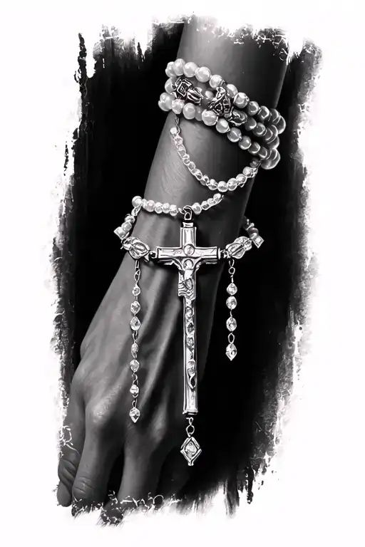 Rosary Bead Bracelet Tattoo On Forearm With Diamonds