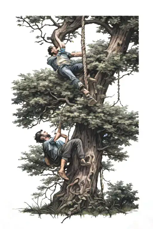 Guy Hanging From Tree In Forest Filled