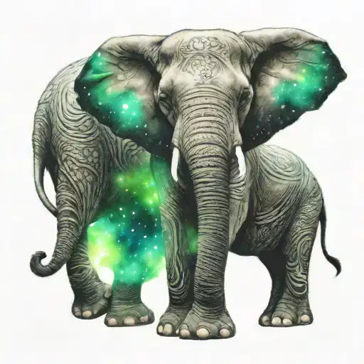 Elephant Northern Lights Stars Surrounding Them