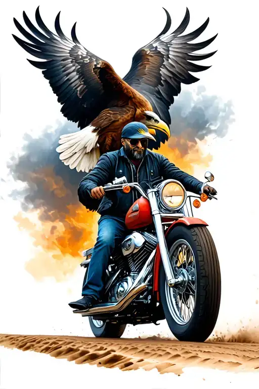 Man Riding A Harley With A Eagle Flying Next To It