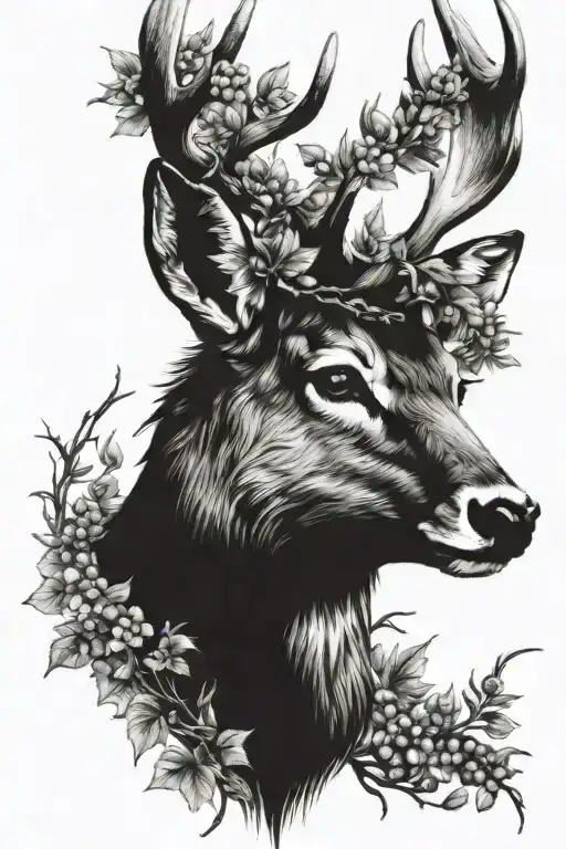 Deer With Hawthorn Realism Style