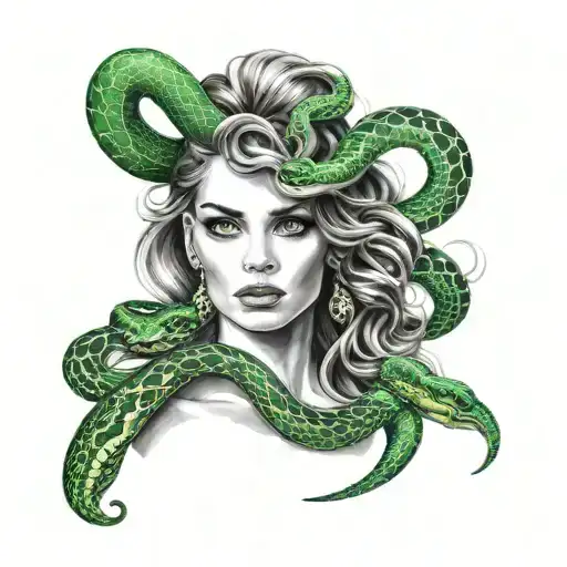 Beautiful Woman With Green Eyes And Snakes In Her Hair
