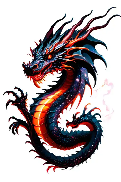 Black And Red Dragon Tattoo With Galaxy Background