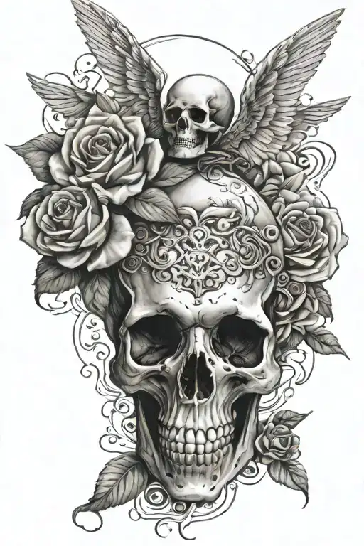 Diving Angel Falling Angel Rose Skull