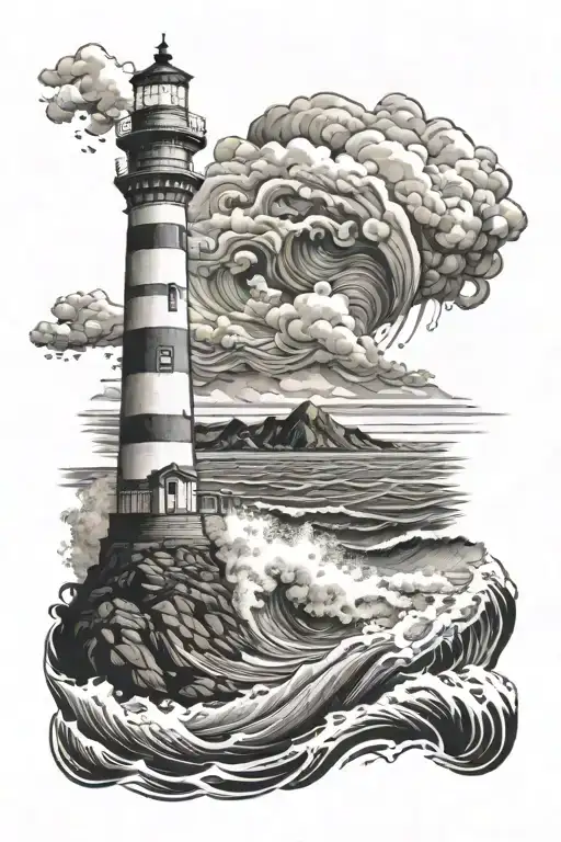 Waves Crashing Lighthouse