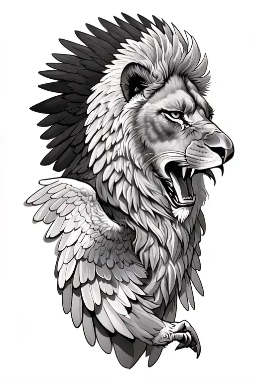 Roaring Lion Wrapped In Eagle Wings