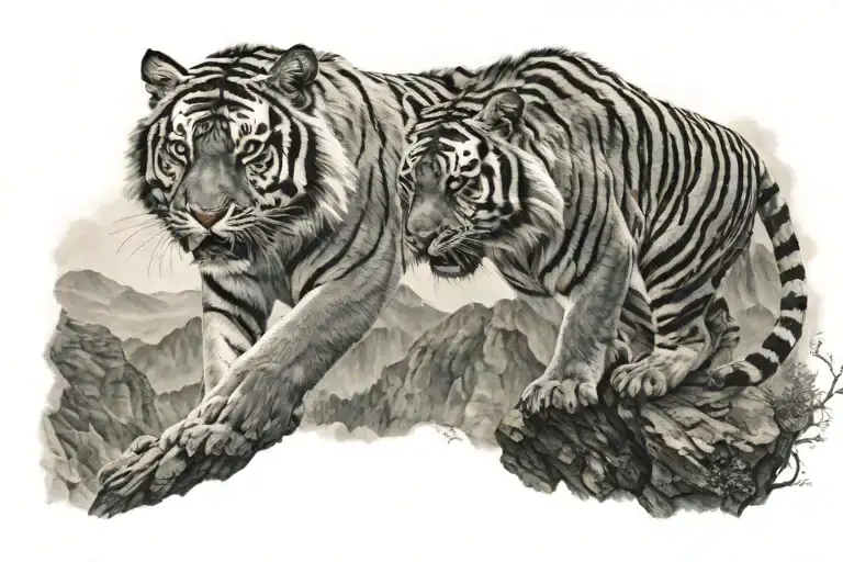 Tiger Descends From Mountain Top On Ribs