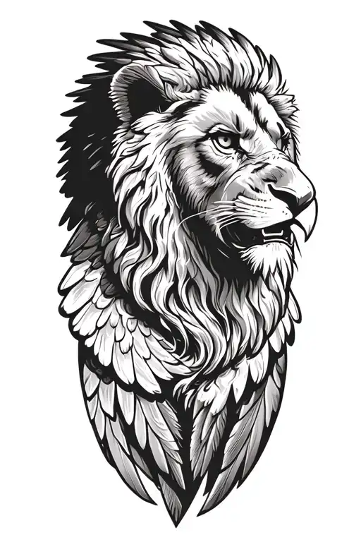 Roaring Lion Wrapped In Eagle Wings
