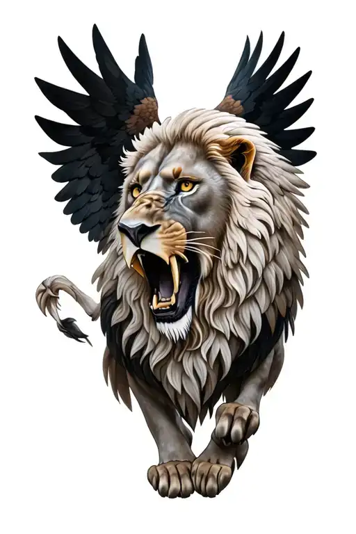 Roaring Lion Wrapped In Eagle Wings
