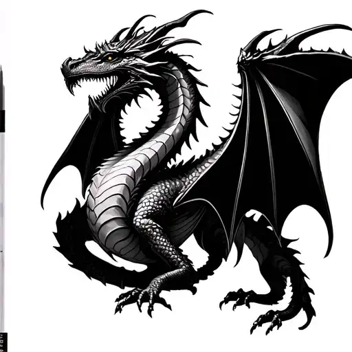 Blackwork Dragon Wyvern