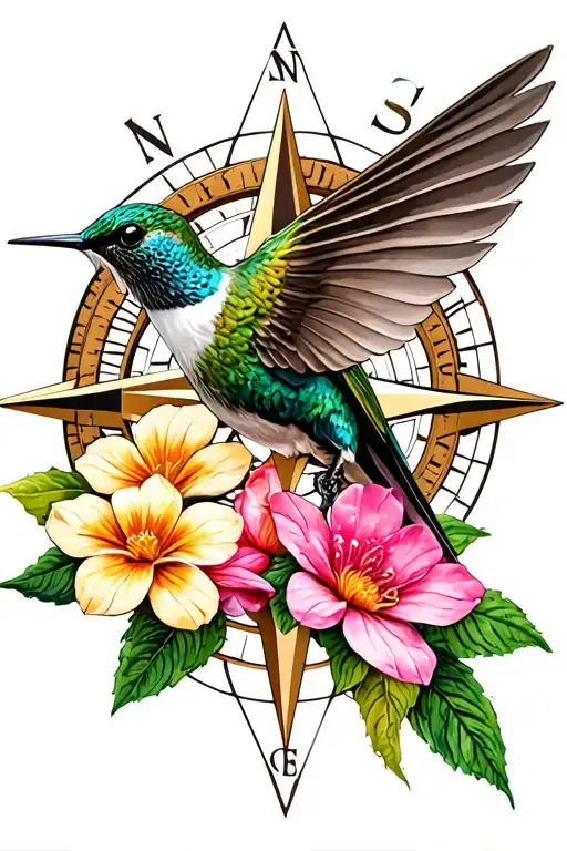 Humming Bird Flowers On Compass Rose