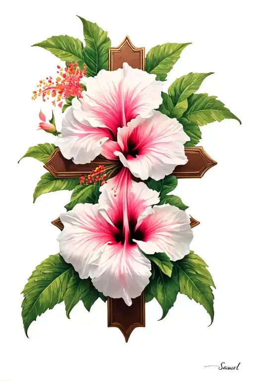 Hibiscus Floral With Samuel Inside Of A Cross
