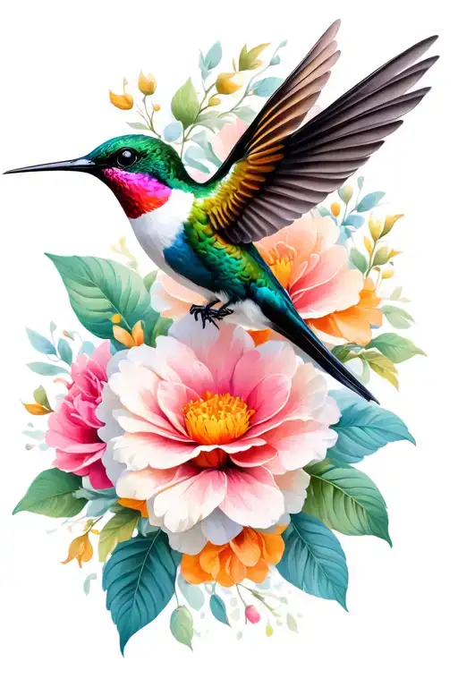 Humming Birds With Flowers White Background