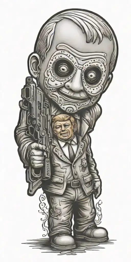 Gingerbread Man With Jason Mask With Trump Holding Gun