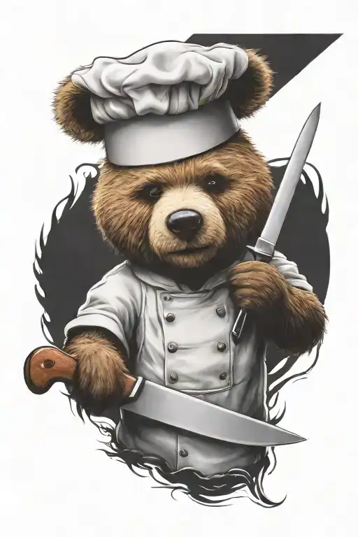 A Sarcastic Teddy Bear Who Is A Professional Chef Holding A Chef Knife