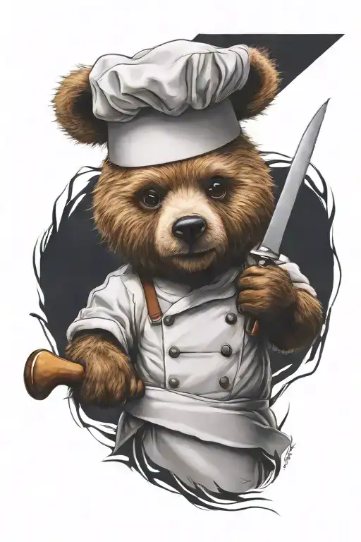 A Sarcastic Teddy Bear Who Is A Professional Chef Holding A Chef Knife