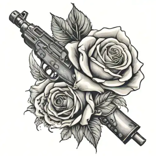 Rose Wrapped Around Ak 47 Gun