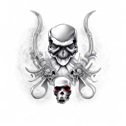 Grim Reaper Sickle And 3 Skulls