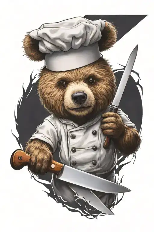 A Sarcastic Teddy Bear Who Is A Professional Chef Holding A Chef Knife