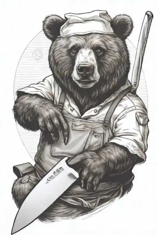 A Sarcastic Bear Who Is A Professional Chef Holding A Chef Knife