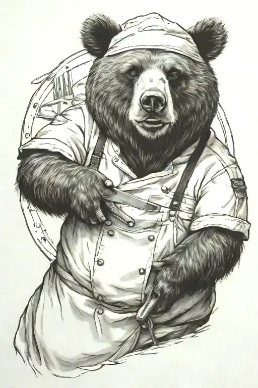 A Sarcastic Bear Who Is A Professional Chef Holding A Chef Knife