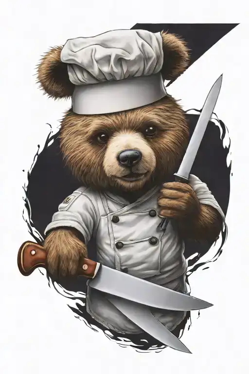 A Sarcastic Teddy Bear Who Is A Professional Chef Holding A Chef Knife