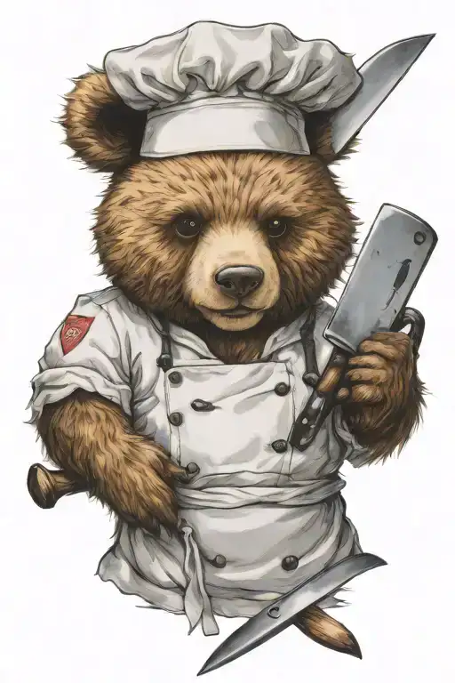 A Sarcastic Teddy Bear Who Is A Professional Chef Holding A Chef Knife