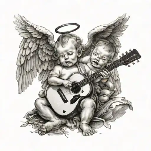 Baby Angels Playing Guitar With Dad