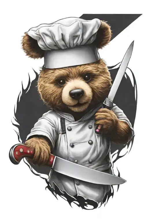 A Sarcastic Teddy Bear Who Is A Professional Chef Holding A Chef Knife