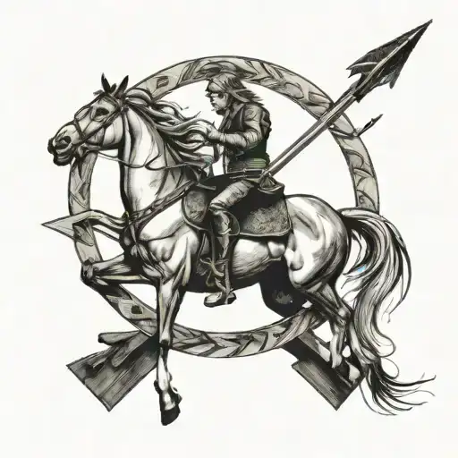 Horse And Arrow Intertwined Inside An Designed Circle