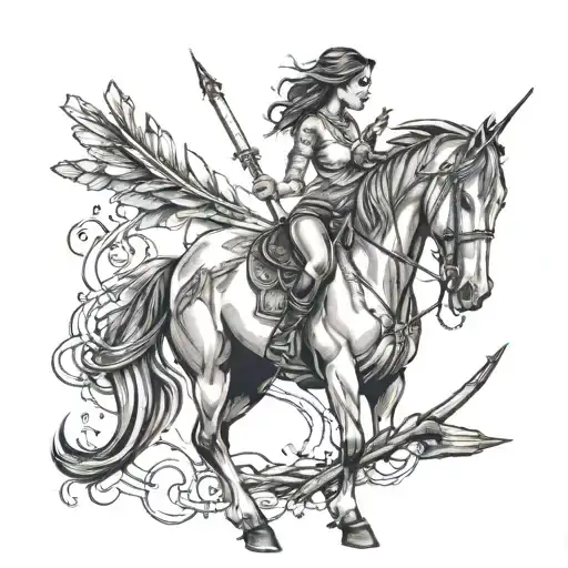 Horse And Arrow Intertwined Inside An Designed A Girl Smoking A Joint