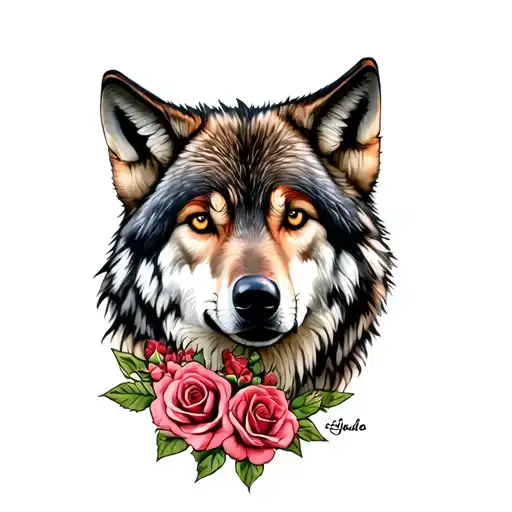 Wolf With Roses