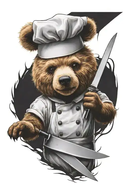A Sarcastic Teddy Bear Who Is A Professional Chef Holding A Chef Knife