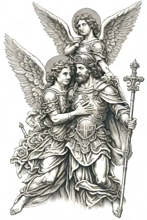 Saint Michael With Angel Holding A Cross