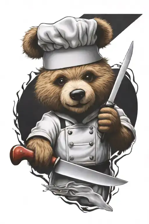 A Sarcastic Teddy Bear Who Is A Professional Chef Holding A Chef Knife