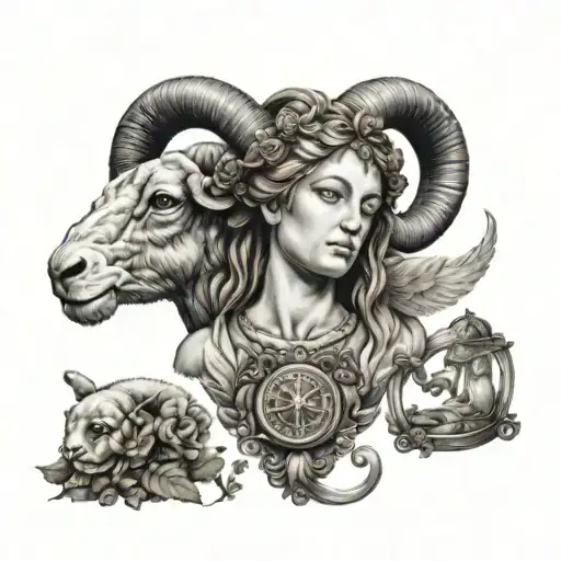 Goddess Virgo With Ram And Libra